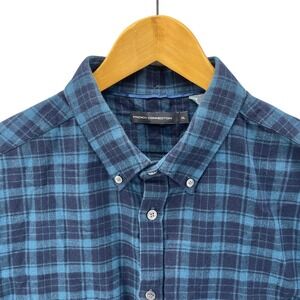 French‎ Connection Flannel Shirt Mens XL Blue Plaid 100% Cotton Button Down
